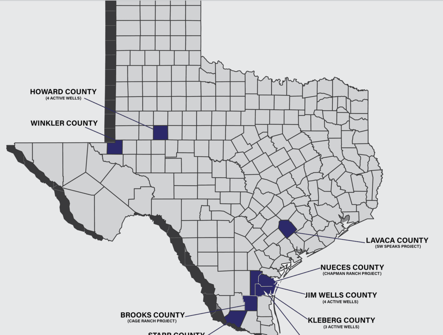 A map of texas with counties marked in blue.